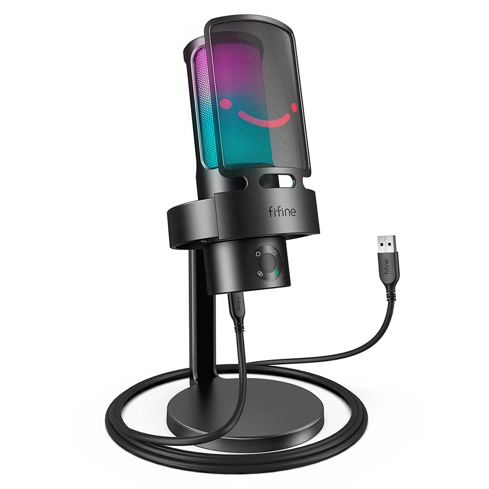 Microfone Fifine  A8 Plus Ampligame Condenser Cardioid RGB - Preto