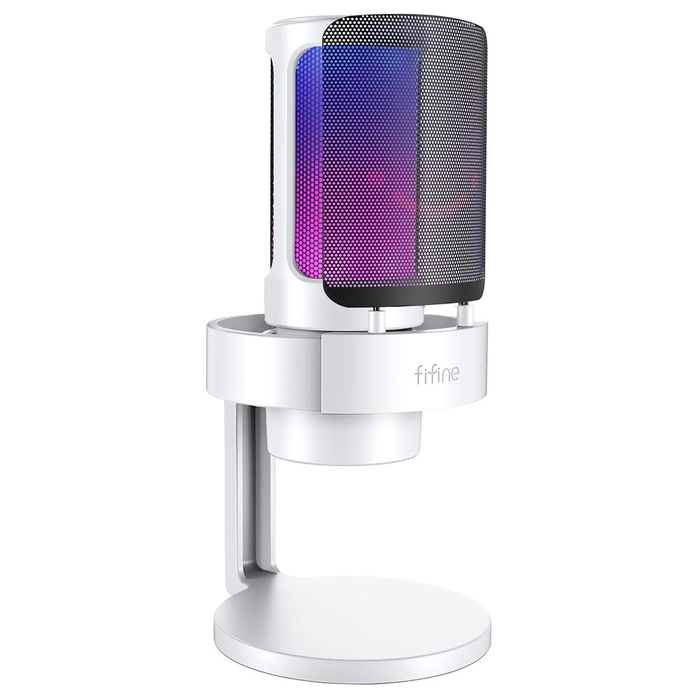 Microfone Fifine A8W Ampligame Condenser Cardioid RGB Branco no