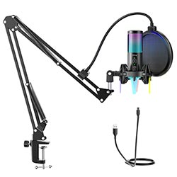 Microfone Fifine TF17 Pro Ampligame Podcasting RGB - Preto