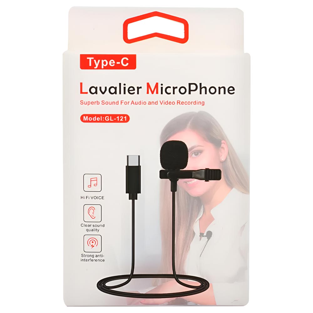 Microfone Lavalier Lapela GL-121 Type-C - Preto