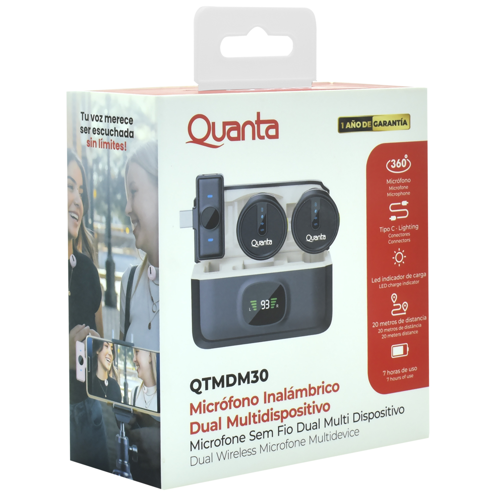 Microfone Quanta QTMDM30 Wireless / USB-C - Rosa