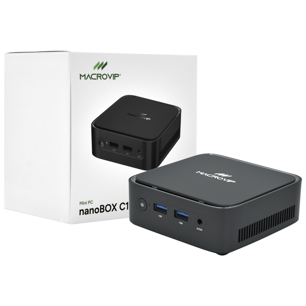 Mini PC Macrovip nanoBOX C1 Intel N100 de 0.8GHz / 8GB de RAM / 256GB SSD / Win11Pro - Preto