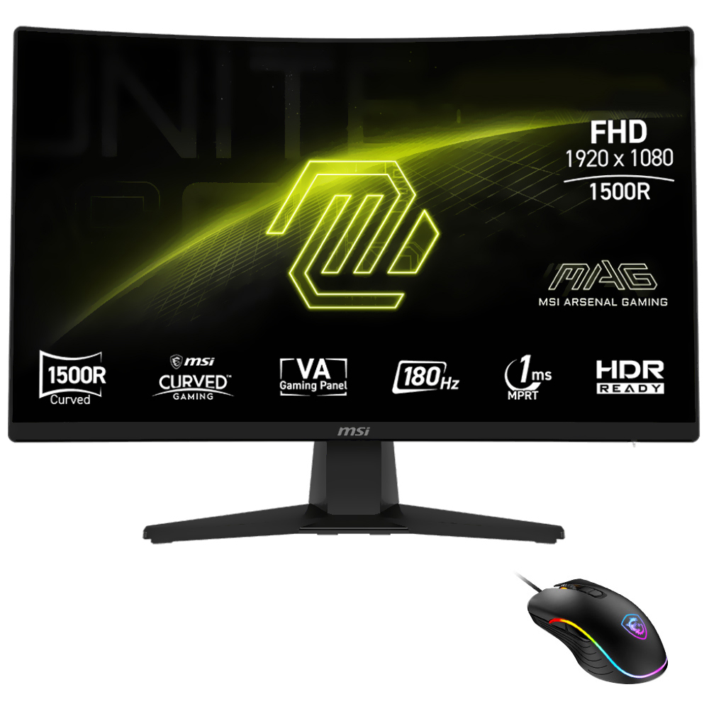Monitor Gamer MSI Mag 242C 23.6" Full HD Curvo 180Hz / 1Ms - Preto + Mouse