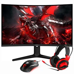 Monitor Gamer MSI Optix G271C 27" Full HD LED Curvo 165HZ / 1Ms - Preto + Mouse / Fone de Ouvido