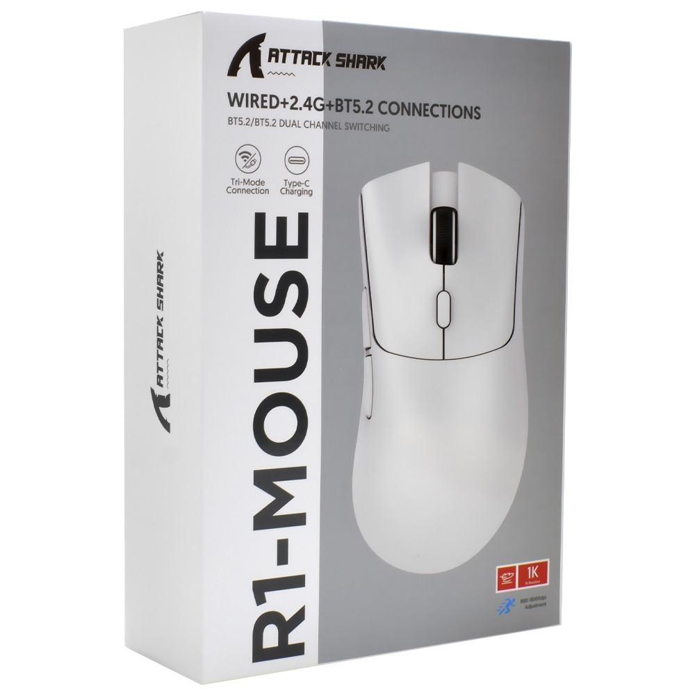 Mouse Gamer Attack Shark R1 1K Wireless / Bluetooth - Branco