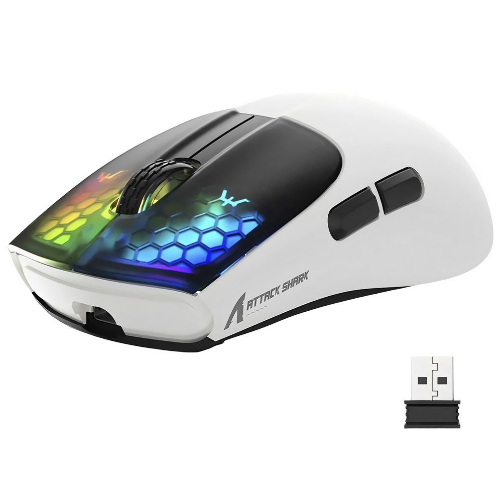 Mouse Gamer Attack Shark X5 Wireless / Bluetooth / RGB - Preto / Branco (GBT-26245-2010)