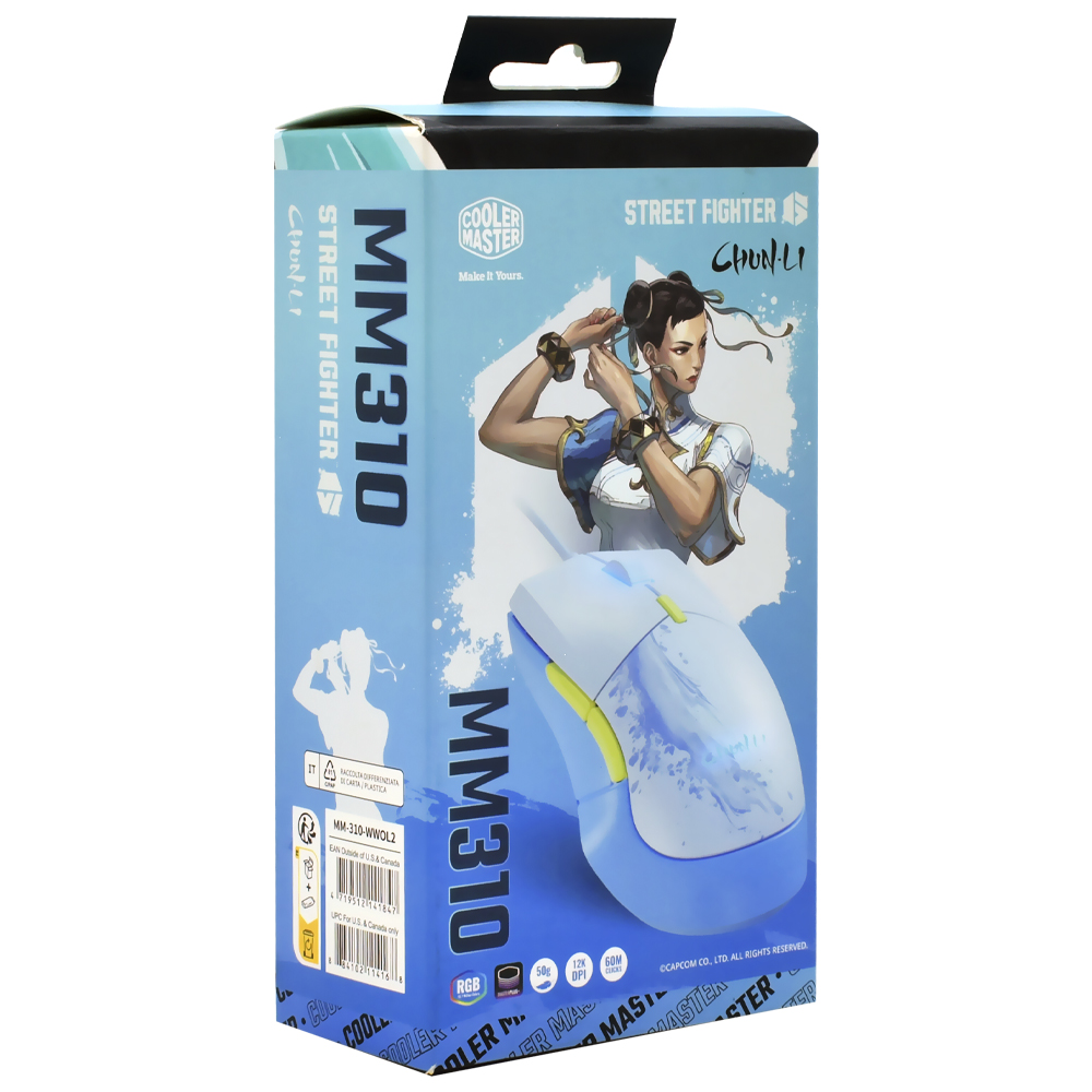 Mouse Gamer Cooler Master MM310 Street Fighter 6 Chun-Li USB / RGB - Branco / Azul (MM-310-WWOL2)