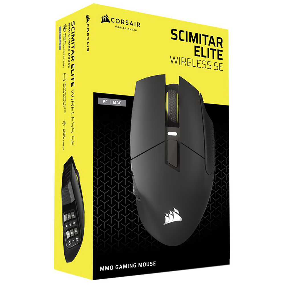 Mouse Gamer Corsair Scimitar Elite SE MMO Wireless - Preto / Amarelo (CH-9314415-WW)