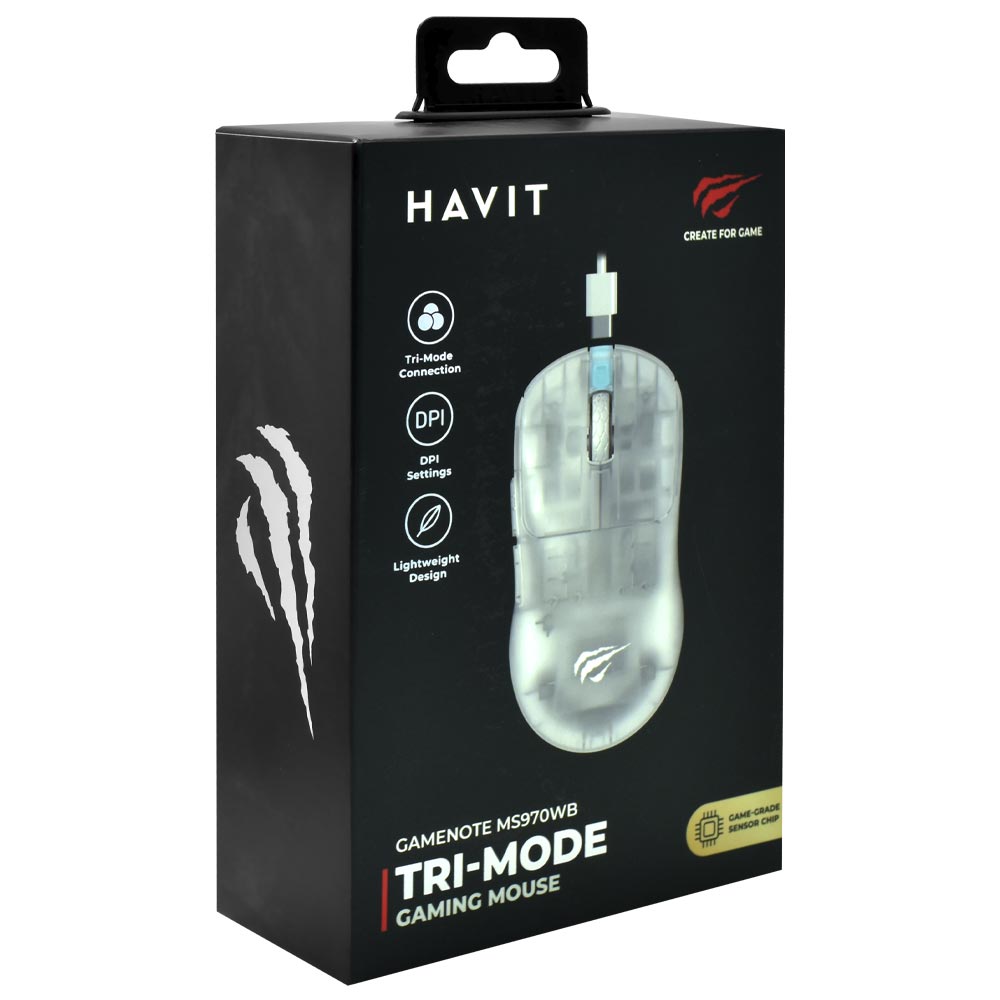 Mouse Gamer Havit Gamenote MS970WB Wireless - Branco Transparente