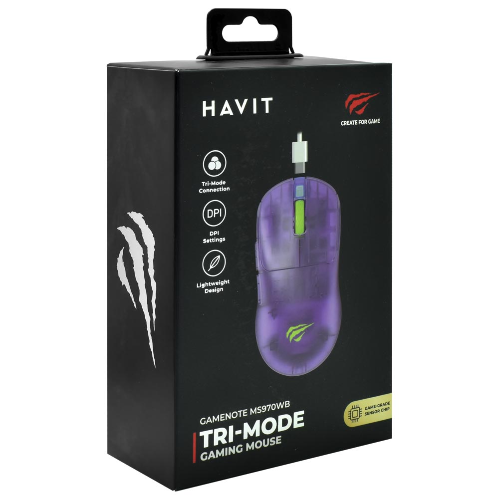 Mouse Gamer Havit Gamenote MS970WB Wireless - Roxo Transparente