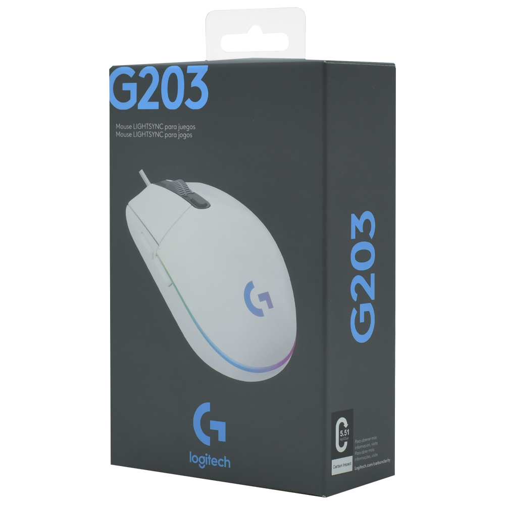 Mouse Gamer Logitech G203 Lightsync USB / RGB - Branco (910-005794)