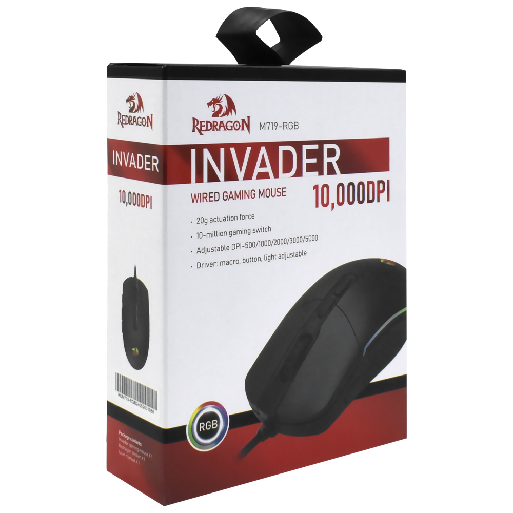 Mouse Gamer Redragon Invader M719 USB / RGB - Preto