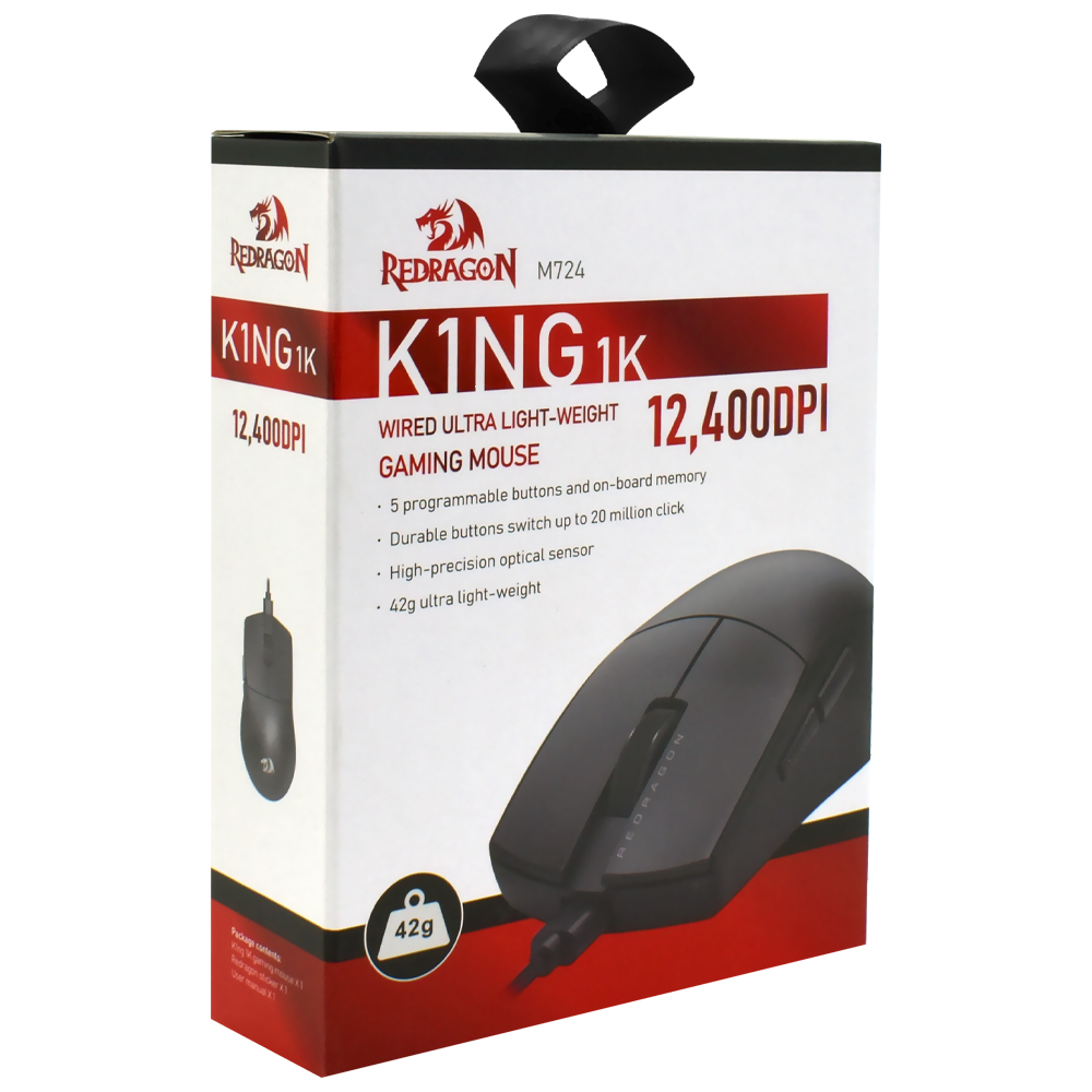 Mouse Gamer Redragon M724 K1NG 1K USB - Preto