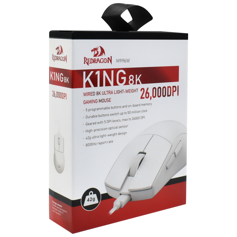 Mouse Gamer Redragon M996W K1NG 8K USB - Branco