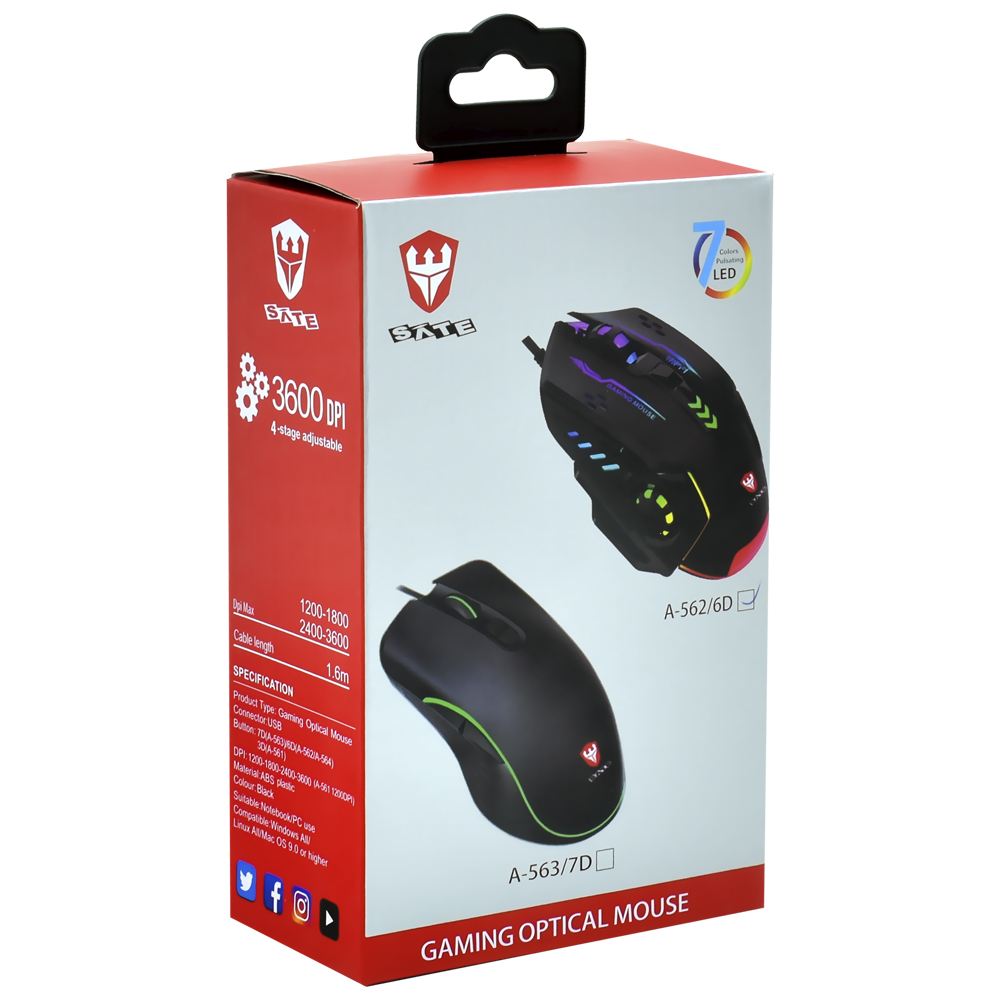 Mouse Gamer Satellite A-562/6D USB / RGB - Preto