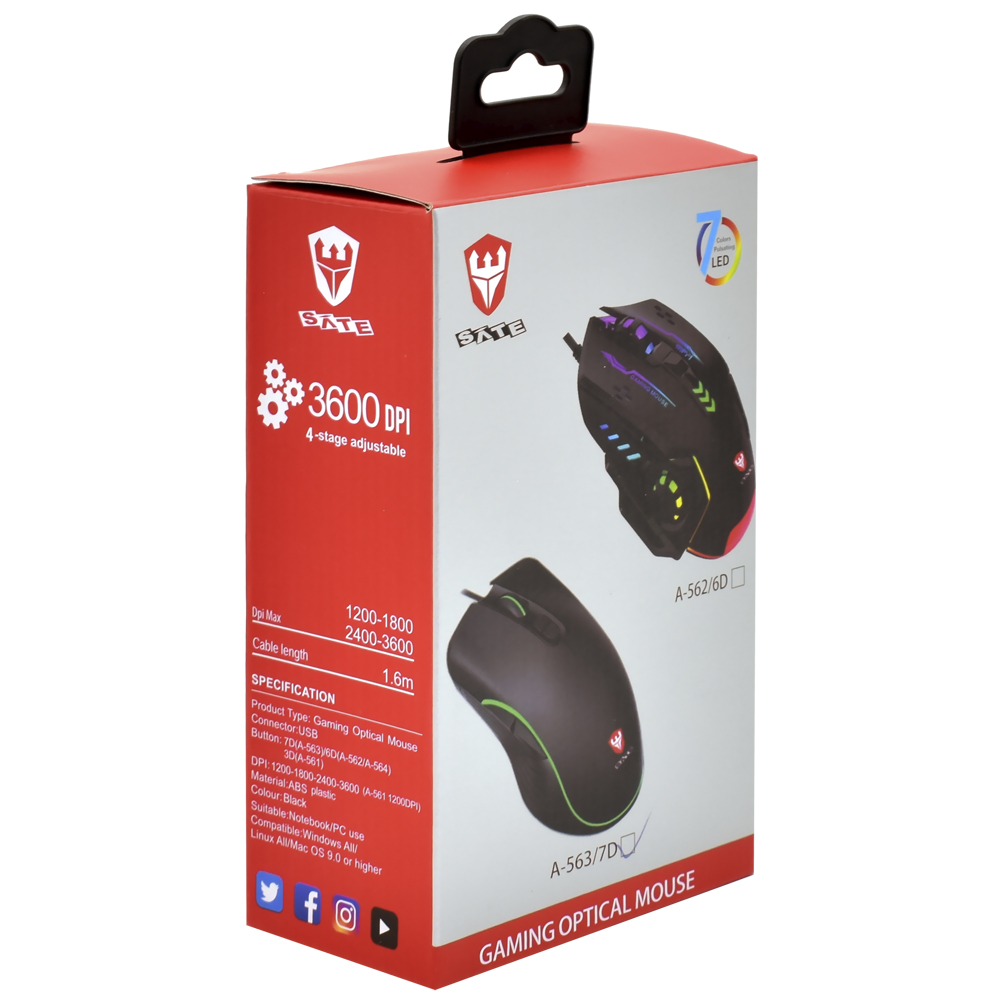Mouse Gamer Satellite A-563/7D USB / RGB - Preto