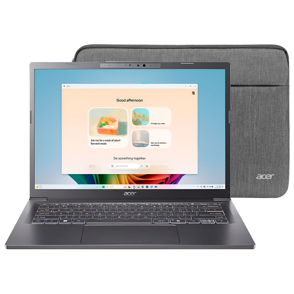 Notebook Acer Aspire 14 AI A14-52MT-701K Intel Core Ultra 7 258V Tela Touch WUXGA 14" / 32GB de RAM / 1TB SSD / Win11Home - Steel Cinza (Inglês)