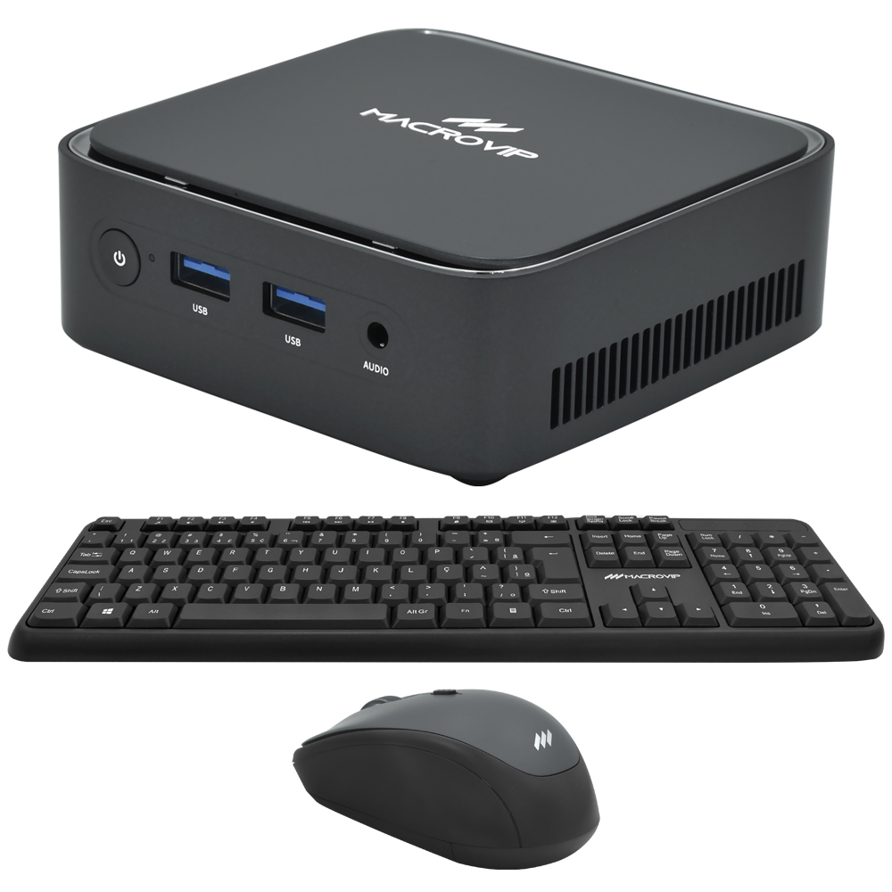 Mini PC Macrovip nanoBOX C1 Intel N100 de 0.8GHz / 8GB de RAM / 512GB SSD / Win11Pro - Preto + Monitor 20" / Teclado / Mouse