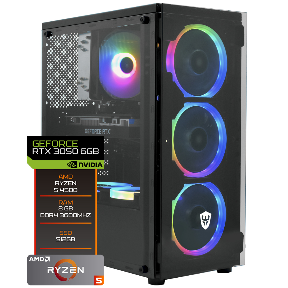 PC Montado Gamer AMD Ryzen 5 4500 de 4.1GHz 16GB de RAM / 512GB SSD / GeForce RTX3050 6GB - Preto
