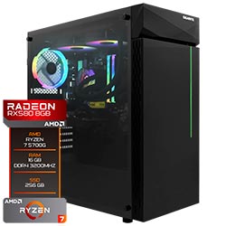 PC MONTADO GAMER AMD RYZEN 7 4.6GHZ/16GB/256GB SSD/VGA RX580 8GB/RGB/LINUX PRETO