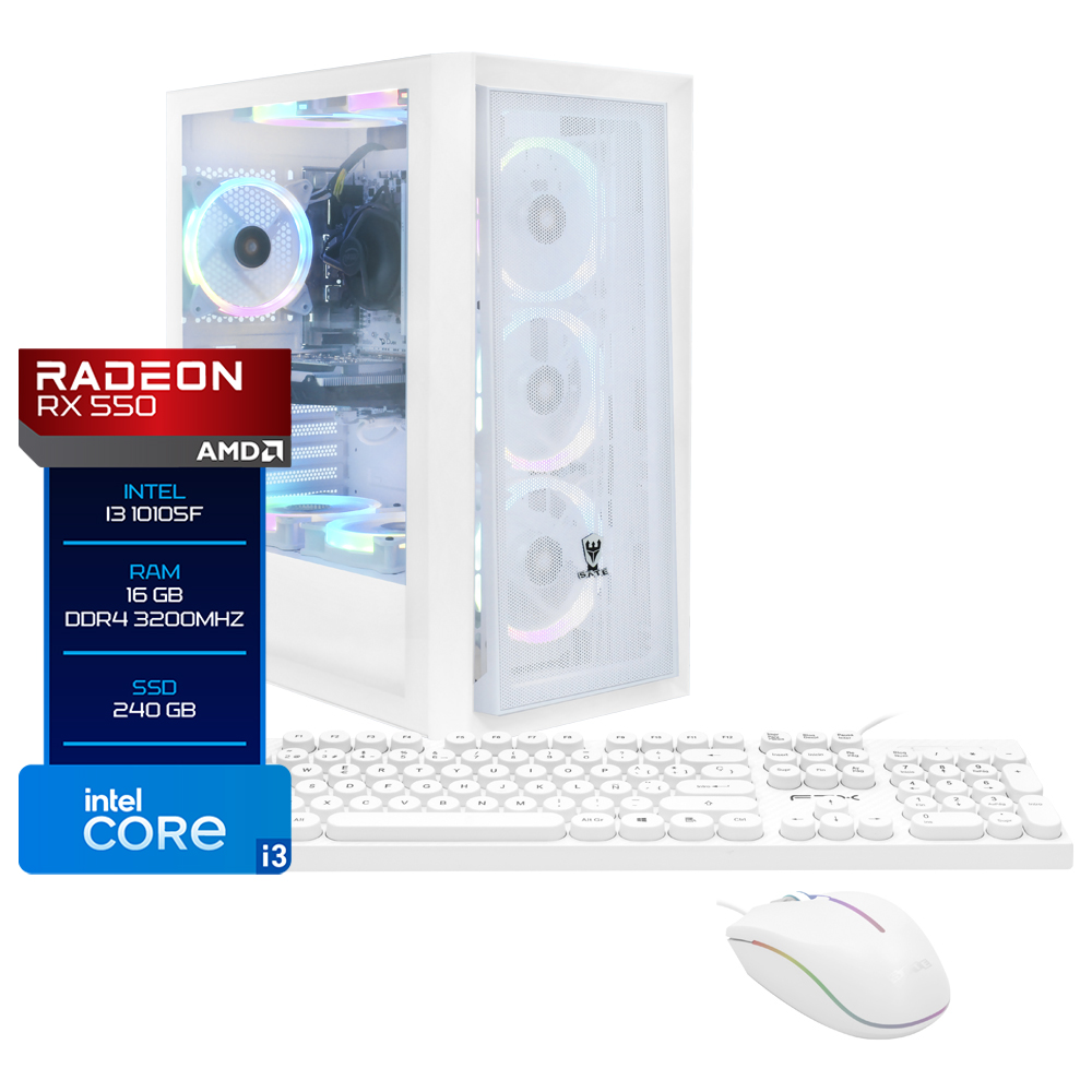 PC Montado Gamer Intel Core i3 10105F de 3.5GHz 16GB de RAM / 240GB SSD / Radeon RX550 4GB - Branco