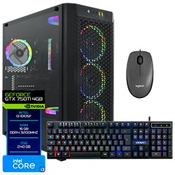 PC MONTADO GAMER INTEL CORE I3 3.7GHZ/16GB/240GB SSD/VGA GTX750TI 4GB/MOUSE/TECLADO/RGB/LINUX PRETO