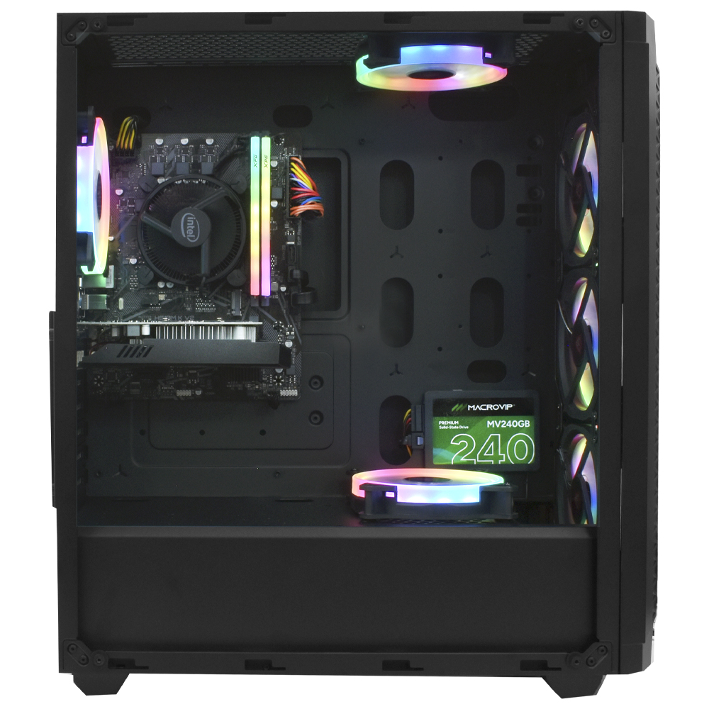 PC MONTADO GAMER INTEL CORE I3 3.7GHZ/16GB/240GB SSD/VGA GTX750TI 4GB/MOUSE/TECLADO/RGB/LINUX PRETO