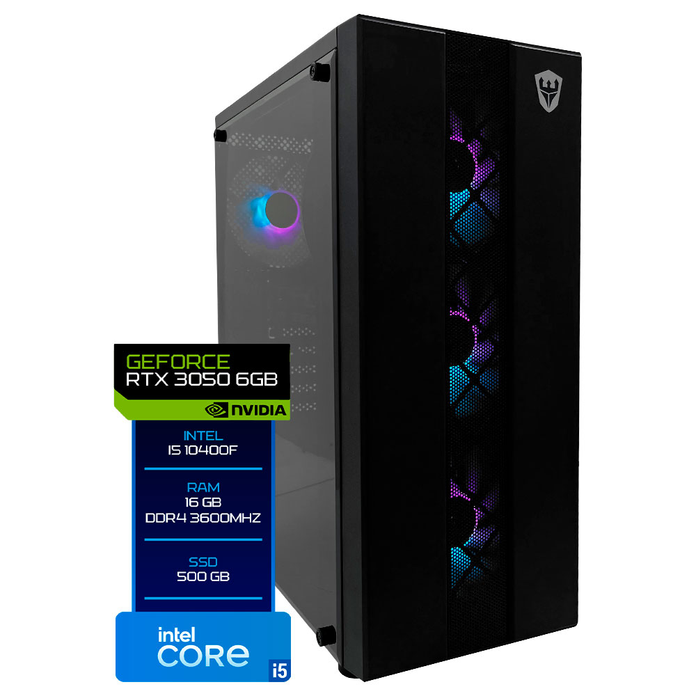 PC Montado Gamer Intel Core i5 10400F de 2.9GHz 16GB de RAM / 500GB SSD / GeForce RTX3050 6GB - Preto