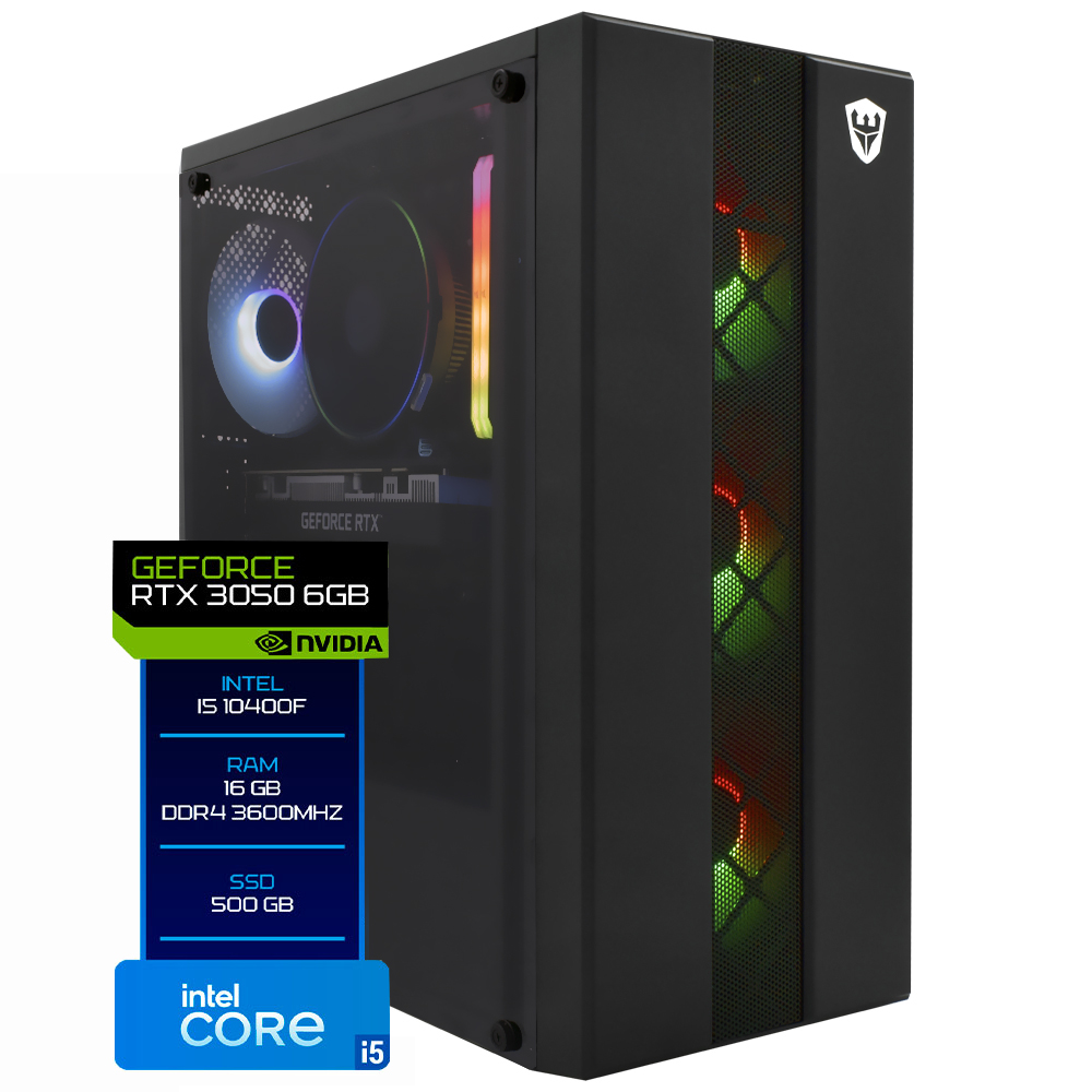 PC Montado Gamer Intel Core i5 10400F de 2.9GHz 16GB de RAM / 500GB SSD / GeForce RTX3050 6GB - Preto