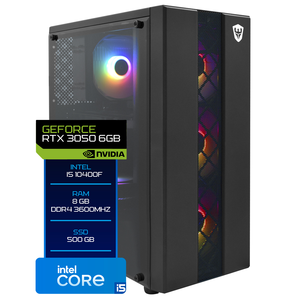 PC Montado Gamer Intel Core i5 10400F de 2.9GHz 16GB de RAM / 500GB SSD / GeForce RTX3050 6GB - Preto