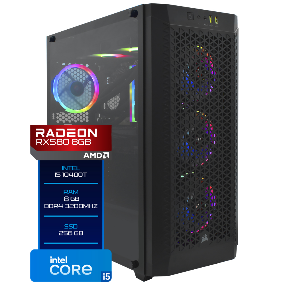 PC Montado Gamer Intel Core i5 10400T de 2.0GHz 16GB de RAM / 256GB SSD / Radeon RX580 8GB - Preto