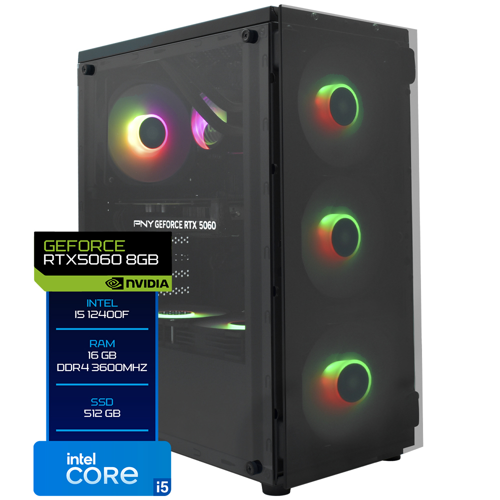 PC Montado Gamer Intel Core i5 12400F de 2.5GHz 32GB de RAM / 1TB SSD / GeForce RTX4060 8GB - Preto