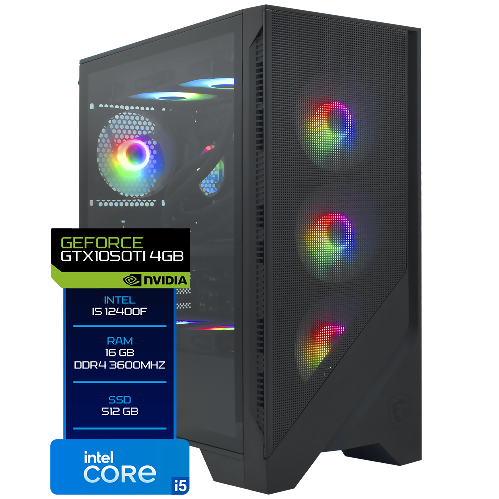 PC Montado Gamer Intel Core i5 12400F de 2.5GHz 32GB de RAM / 512GB SSD / GeForce GTX1050TI 4GB - Preto