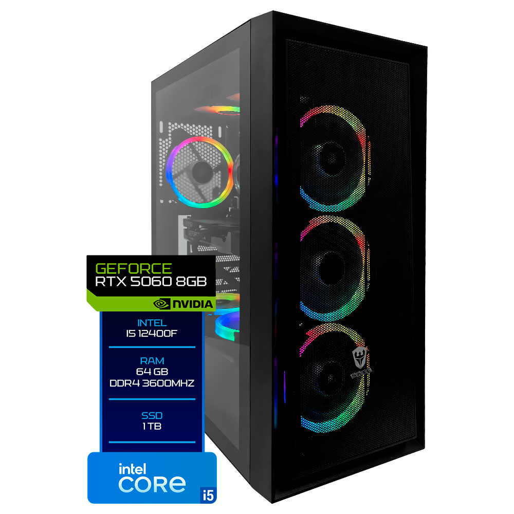 PC Montado Gamer Intel Core i5 12400F de 2.5GHz 64GB de RAM / 1TB SSD / GeForce RTX5060 8GB - Preto