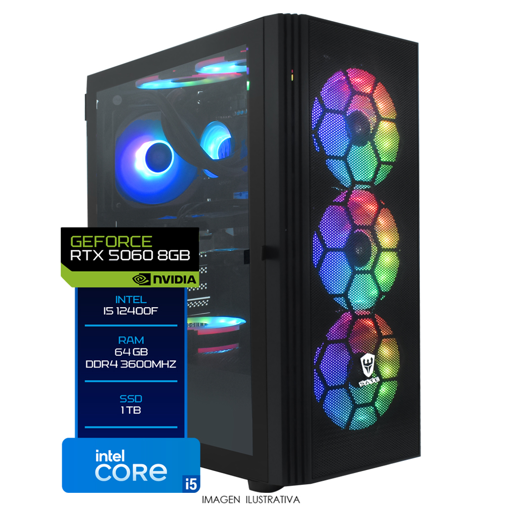 PC Montado Gamer Intel Core i5 12400F de 2.5GHz 64GB de RAM / 1TB SSD / GeForce RTX5060 8GB - Preto