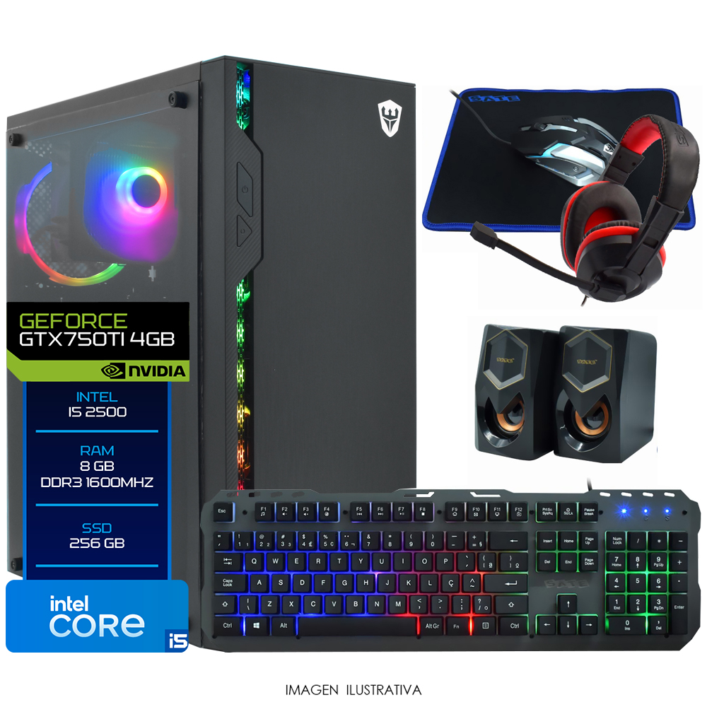 PC Montado Gamer Intel Core i5 2500 de 3.3GHz 16GB de RAM / 256GB SSD / GeForce GTX750TI 4GB + Kit Gamer - Preto
