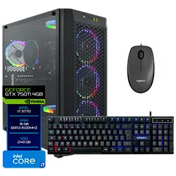 PC MONTADO GAMER INTEL CORE I7 3.4GHZ/16GB/240GB SSD/VGA GTX750 4GB/MOUSE/TECLADO/RGB/LINUX PRETO