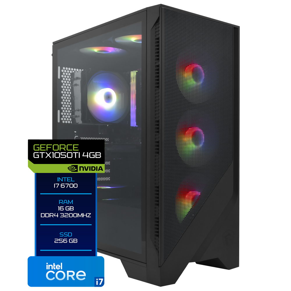 PC MONTADO GAMER INTEL CORE I7 3.4GHZ/16GB/256GB SSD/VGA GTX1050TI 4GB/RGB/LINUX PRETO