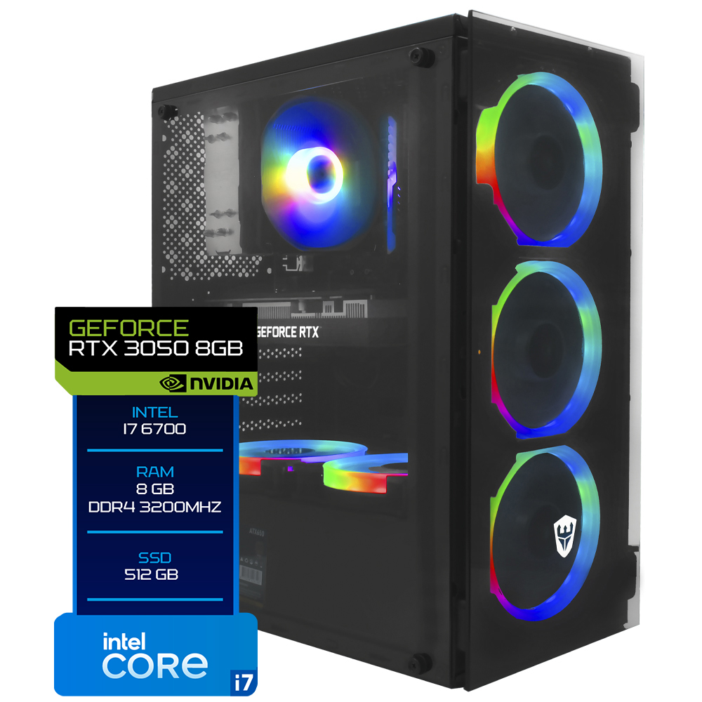 PC Montado Gamer Intel Core i7 6700 de 2.9GHz 16GB de RAM / 512GB SSD / GeForce RTX3050 8GB - Preto