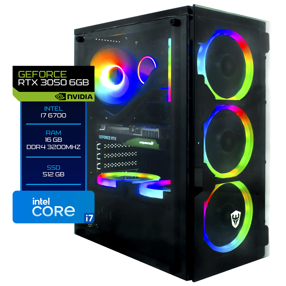 PC Montado Gamer Intel Core i7 6700 de 3.2GHz 16GB de RAM / 512GB SSD / GeForce RTX3050 6GB - Preto