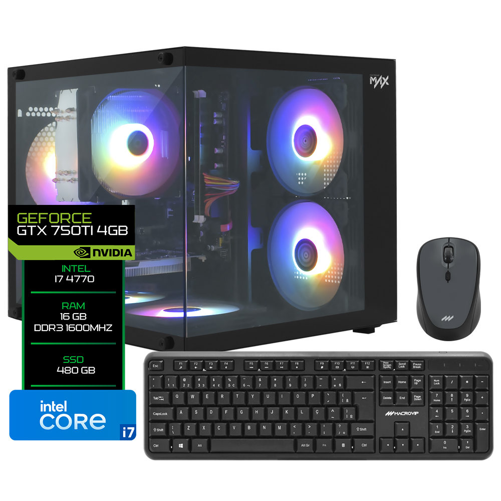 PC Montado Gamer Macrovip Intel Core i7 4770 de 3.4GHz 16GB de RAM / 480GB SSD / GeForce GTX750TI 4GB - Preto