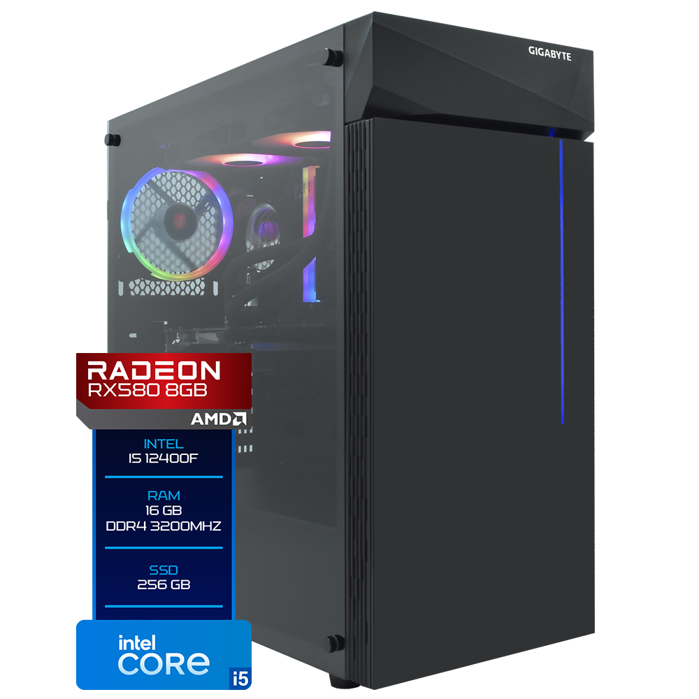 PC Montado Intel Core i5 12400F de 2.5GHz 16GB de RAM / 256GB SSD / Radeon RX580 8GB - Preto