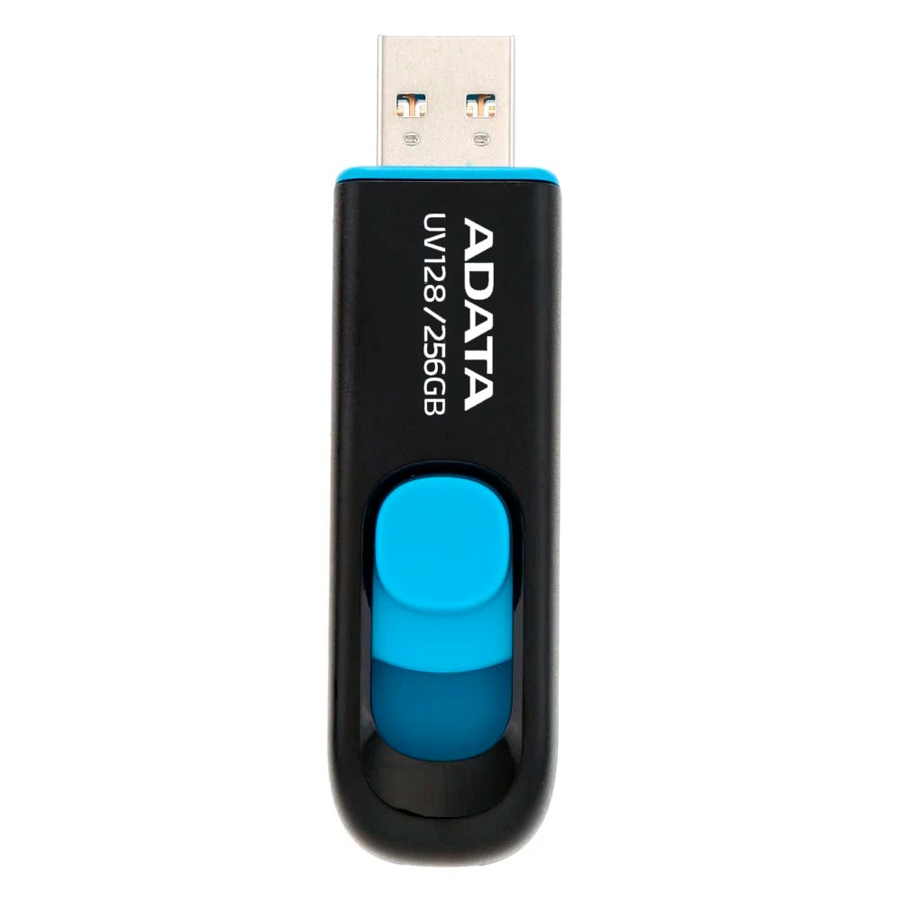 Pendrive ADATA UV128 256GB USB 3.2 - Preto / Azul (AUV128-256G-RBE)