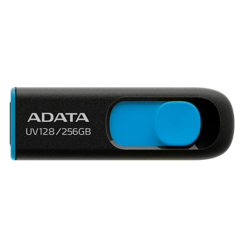 Pendrive ADATA UV128 256GB USB 3.2 - Preto / Azul (AUV128-256G-RBE)