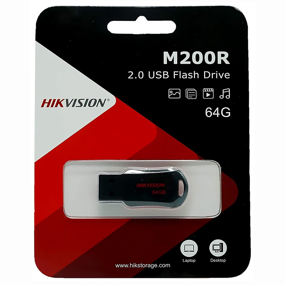 Pendrive Hikvision M200R 64GB USB 2.0 - Preto / Vermelho (HS-USB-M200R)