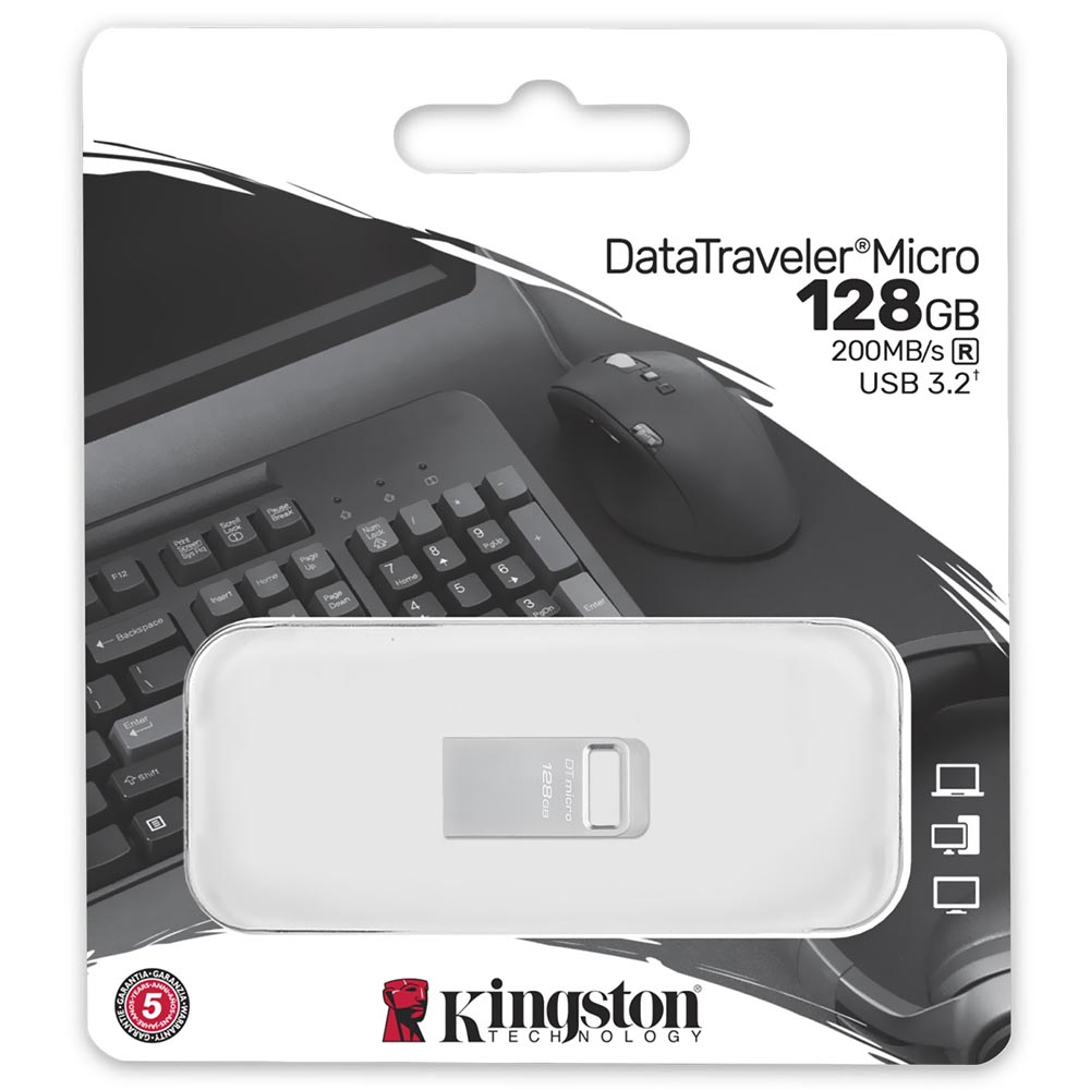 Pendrive Kingston DataTraveler Micro 128GB USB 3.2 - Prata (DTMC3G2/128GB)
