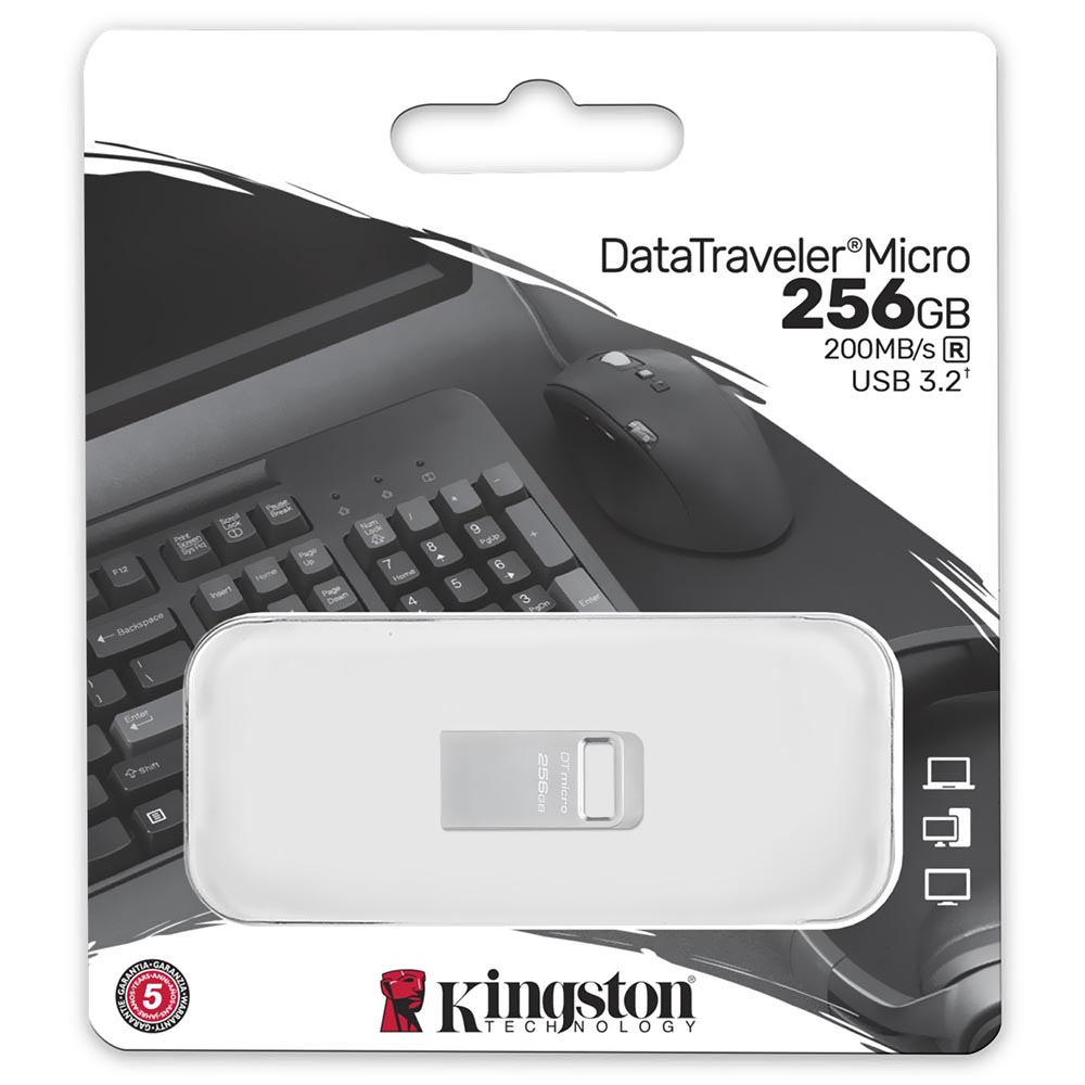 Pendrive Kingston DataTraveler Micro 256GB USB 3.2 - Prata (DTMC3G2/256GB)