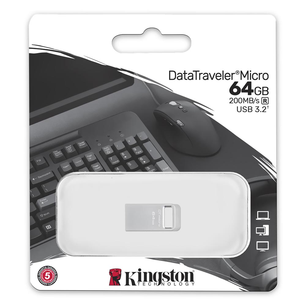 Pendrive Kingston DataTraveler Micro 64GB USB 3.2 - Prata (DTMC3G2/64GB)