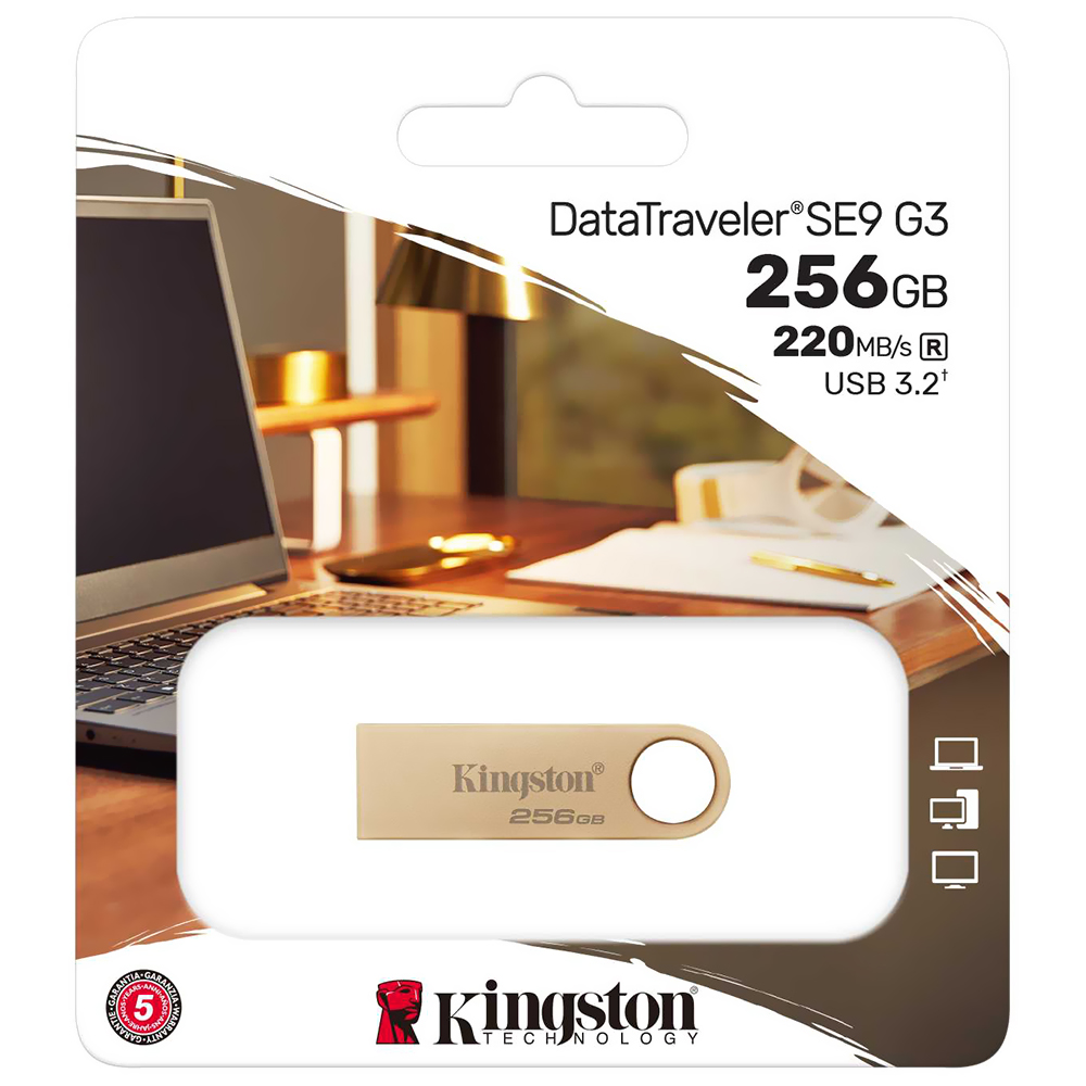 Pendrive Kingston DataTraveler SE9 G3 256GB USB 3.2 - Dourado (DTSE9G3/256GB)