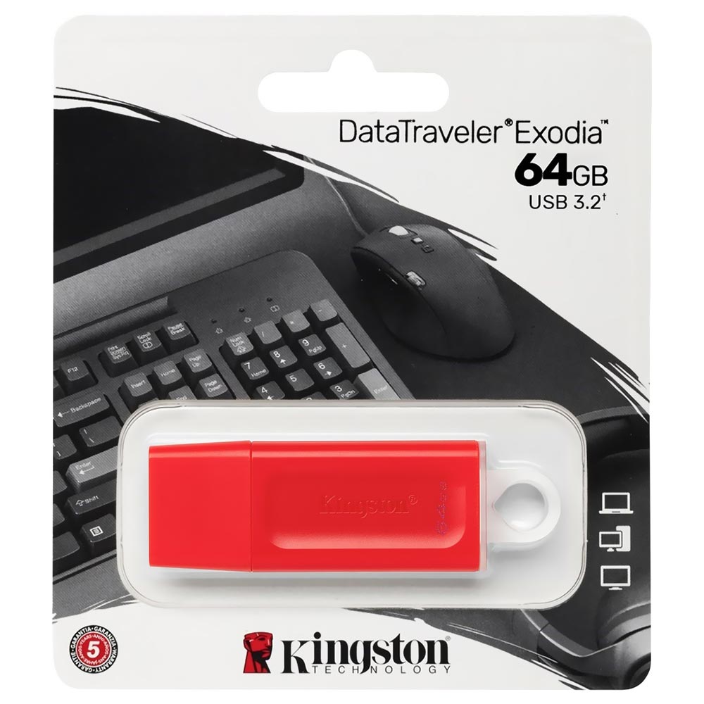 Pendrive Kingston Exodia 64GB USB 3.2 - Vermelho (KC-U2G64-7GR)